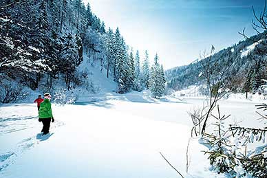 Winter-hiking in a dreamy winter landscape